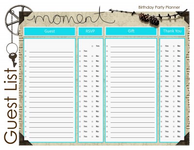 Birthday Party Planner Guest List for Adults